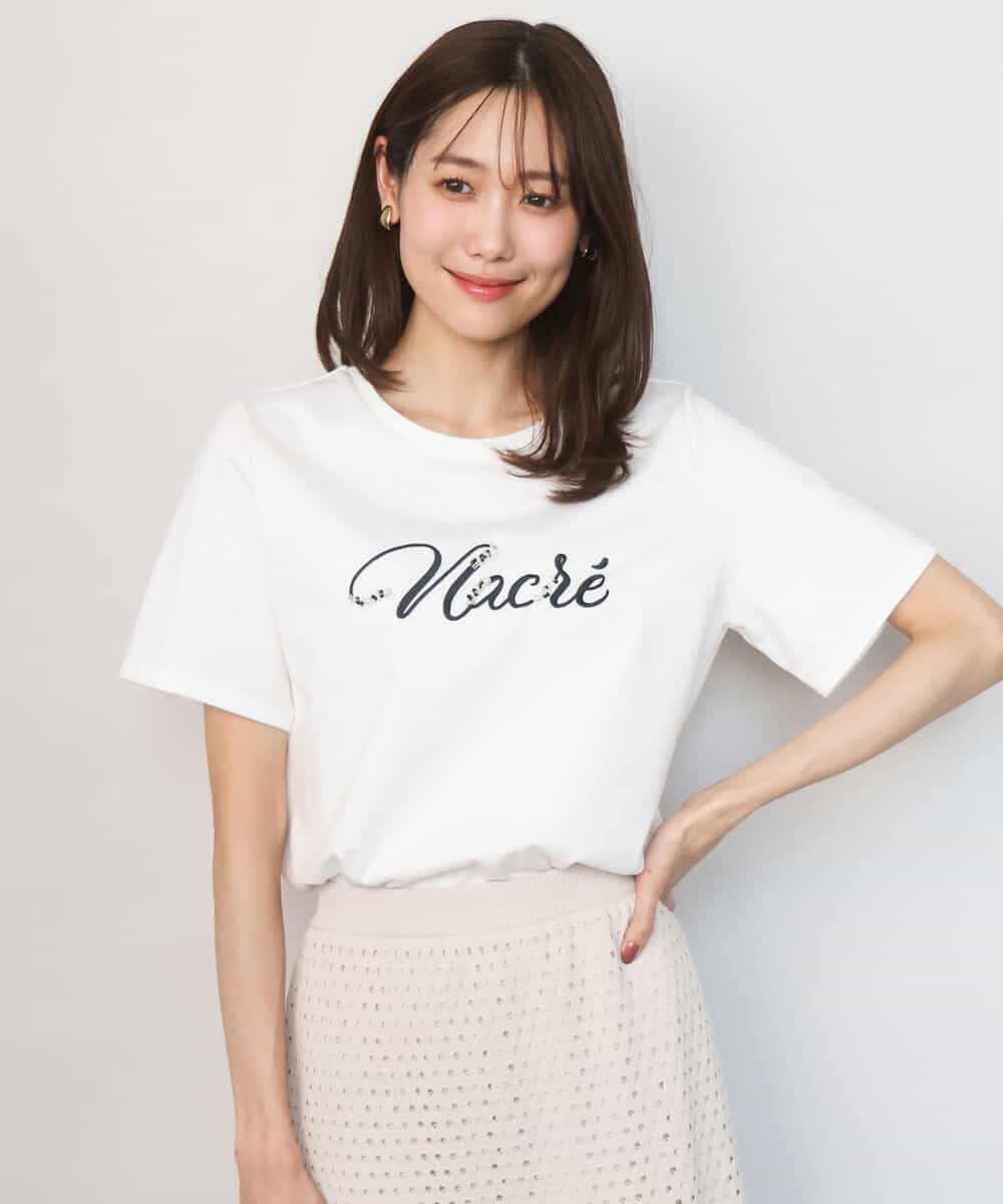 FKKGD30090 MK MICHEL KLEIN(MK ミッシェルクラン) ビーズ刺繍ロゴTシャツ/洗える ベージュ