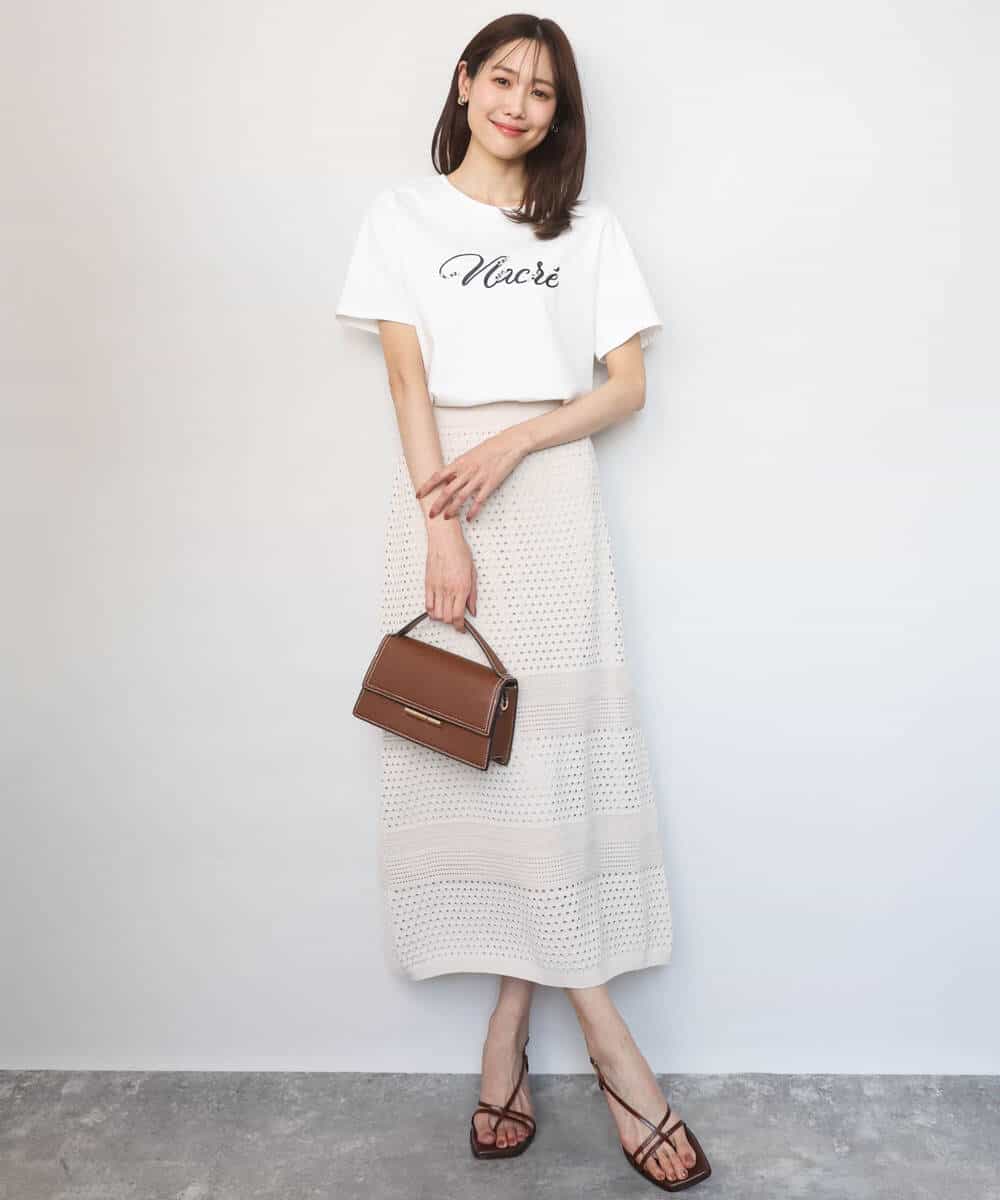 FKKGD30090 MK MICHEL KLEIN(MK ミッシェルクラン) ビーズ刺繍ロゴTシャツ/洗える ベージュ