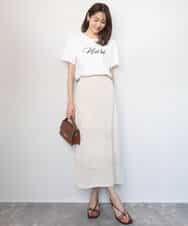 FKKGD30090 MK MICHEL KLEIN(MK ミッシェルクラン) ビーズ刺繍ロゴTシャツ/洗える ベージュ