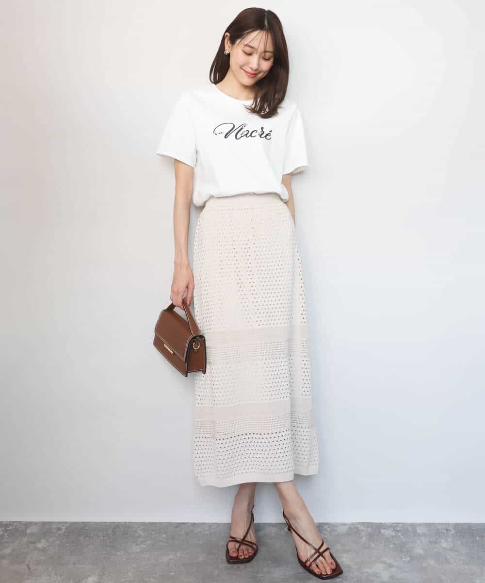 FKKGD30090 MK MICHEL KLEIN(MK ミッシェルクラン) ビーズ刺繍ロゴTシャツ/洗える ベージュ