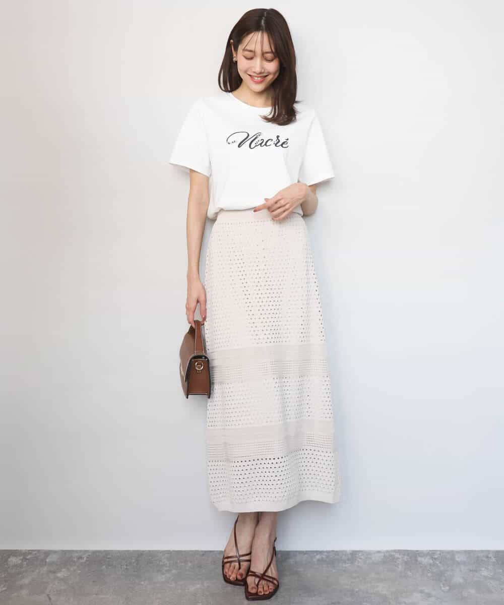 FKKGD30090 MK MICHEL KLEIN(MK ミッシェルクラン) ビーズ刺繍ロゴTシャツ/洗える ベージュ