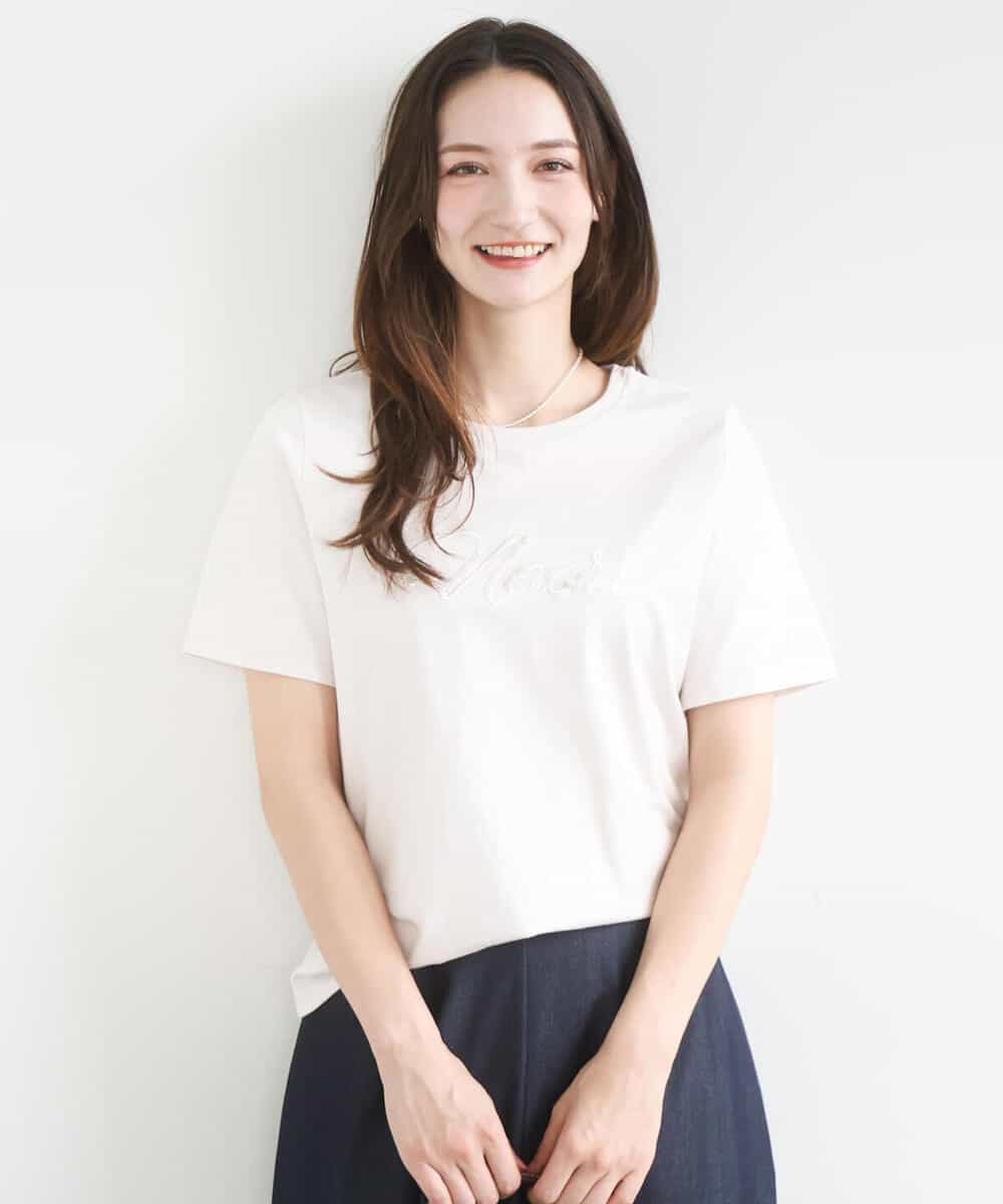 FKKGD30090 MK MICHEL KLEIN(MK ミッシェルクラン) ビーズ刺繍ロゴTシャツ/洗える ベージュ