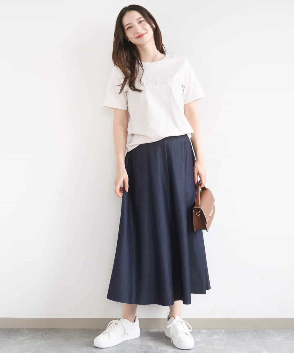 FKKGD30090 MK MICHEL KLEIN(MK ミッシェルクラン) ビーズ刺繍ロゴTシャツ/洗える ベージュ