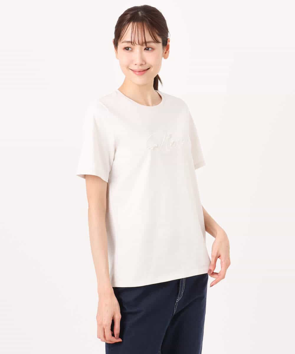 FKKGD30090 MK MICHEL KLEIN(MK ミッシェルクラン) ビーズ刺繍ロゴTシャツ/洗える ベージュ