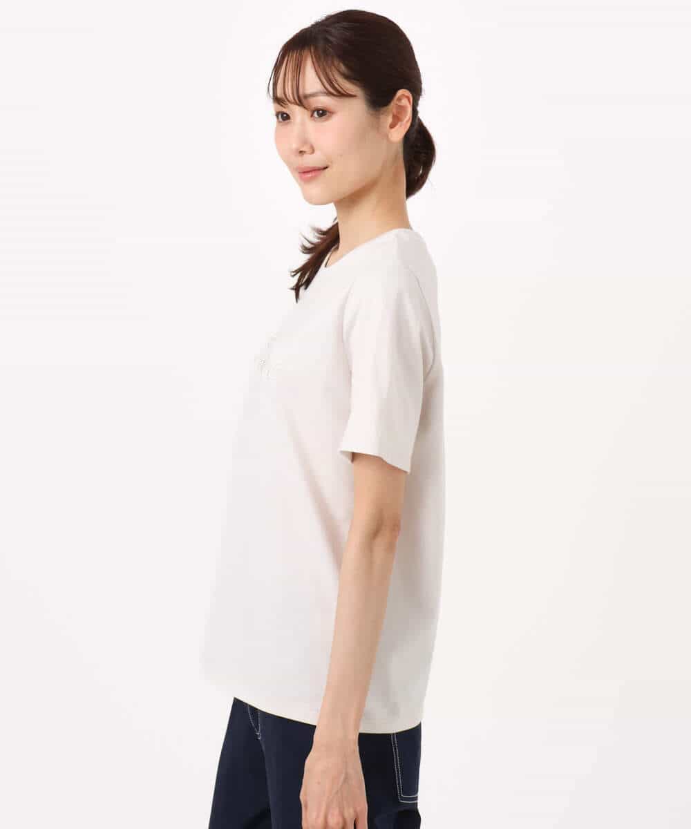 FKKGD30090 MK MICHEL KLEIN(MK ミッシェルクラン) ビーズ刺繍ロゴTシャツ/洗える ベージュ