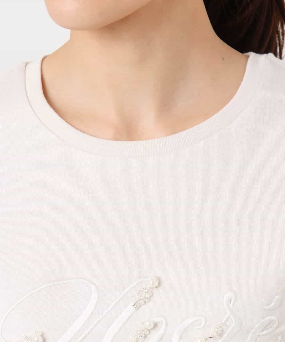 FKKGD30090 MK MICHEL KLEIN(MK ミッシェルクラン) ビーズ刺繍ロゴTシャツ/洗える ベージュ