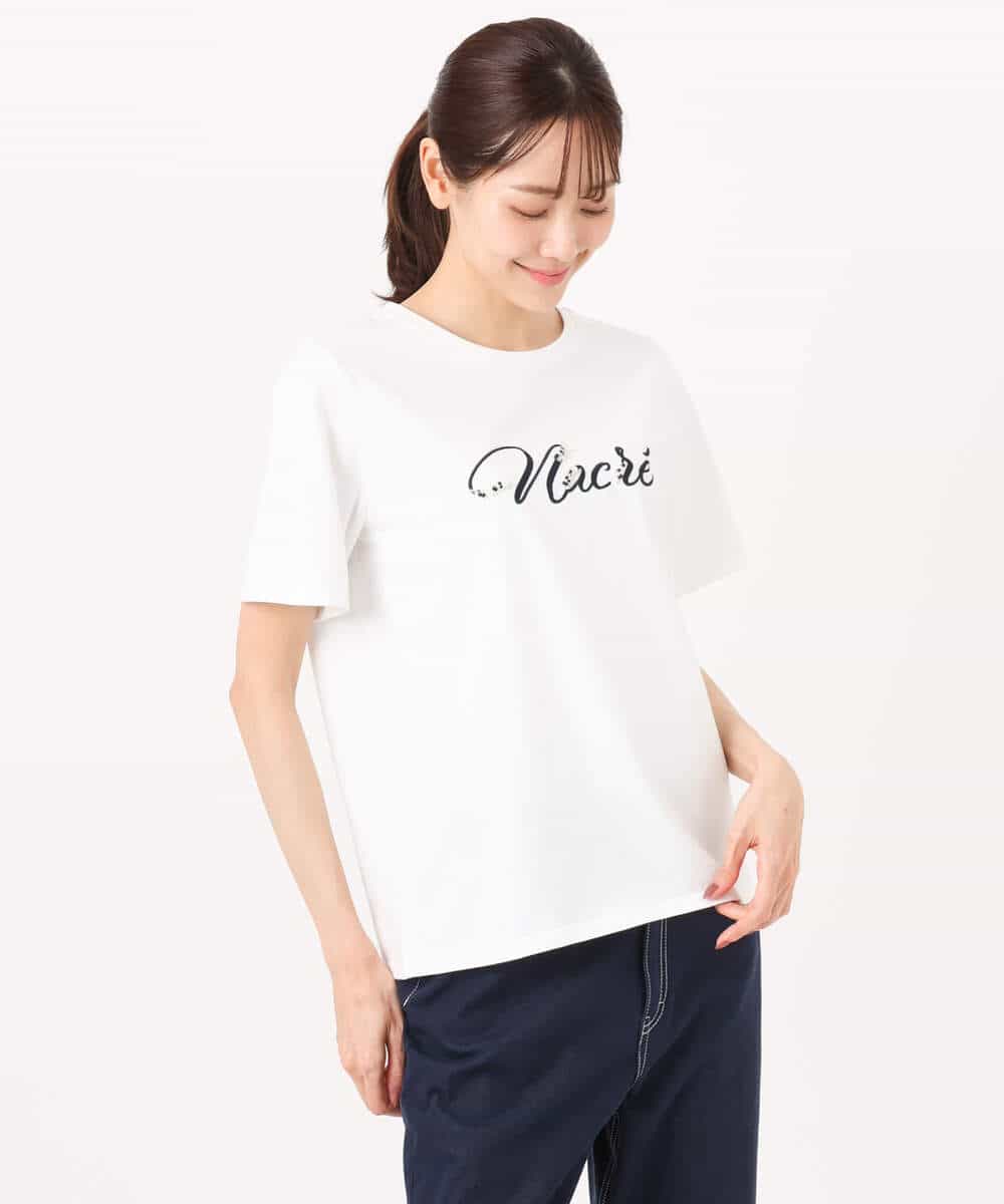 FKKGD30090 MK MICHEL KLEIN(MK ミッシェルクラン) ビーズ刺繍ロゴTシャツ/洗える ベージュ