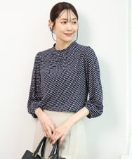 FKKGD31140 MK MICHEL KLEIN(MK ミッシェルクラン) [イージーケア/洗える]幾何柄ジャージーカットソー ライトブルー