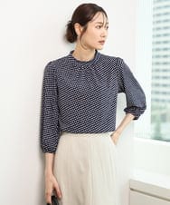 FKKGD31140 MK MICHEL KLEIN(MK ミッシェルクラン) [イージーケア/洗える]幾何柄ジャージーカットソー ネイビー