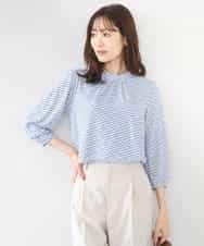 FKKGD31140 MK MICHEL KLEIN(MK ミッシェルクラン) 幾何柄ボウタイジャージーカットソー/洗える ライトブルー