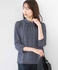 FKKGD31140 MK MICHEL KLEIN(MK ミッシェルクラン) 幾何柄ボウタイジャージーカットソー/洗える ライトブルー