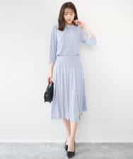 FKKGD31140 MK MICHEL KLEIN(MK ミッシェルクラン) 幾何柄ボウタイジャージーカットソー/洗える ライトブルー