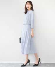 FKKGD31140 MK MICHEL KLEIN(MK ミッシェルクラン) 幾何柄ボウタイジャージーカットソー/洗える ライトブルー