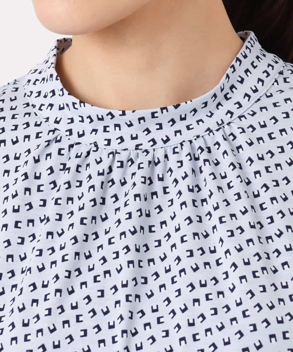 FKKGD31140 MK MICHEL KLEIN(MK ミッシェルクラン) 幾何柄ボウタイジャージーカットソー/洗える ライトブルー