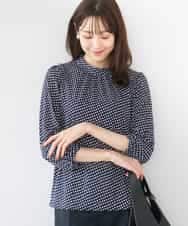 FKKGD31140 MK MICHEL KLEIN(MK ミッシェルクラン) 幾何柄ボウタイジャージーカットソー/洗える ネイビー