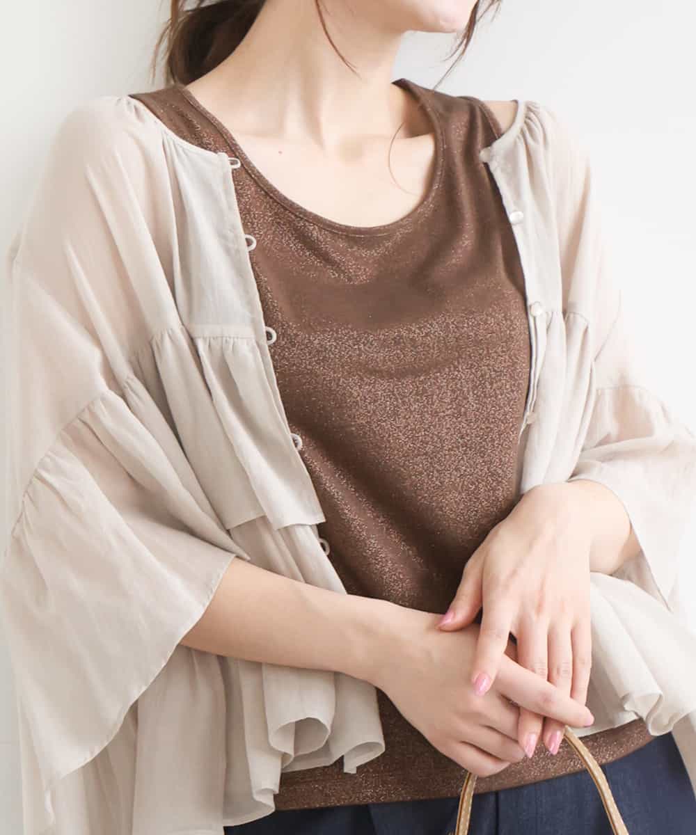 FKKGD32045 MK MICHEL KLEIN(MK ミッシェルクラン) ラメタンクトップ/UVカット/洗える ブラウン