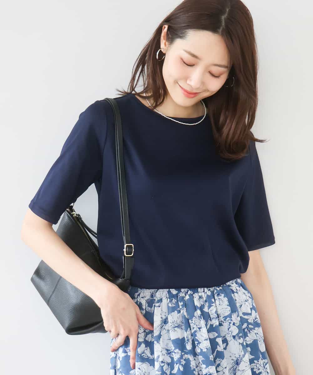 FKKGD33090 MK MICHEL KLEIN(MK ミッシェルクラン) シルケットフライス半袖カットソー/洗える ネイビー