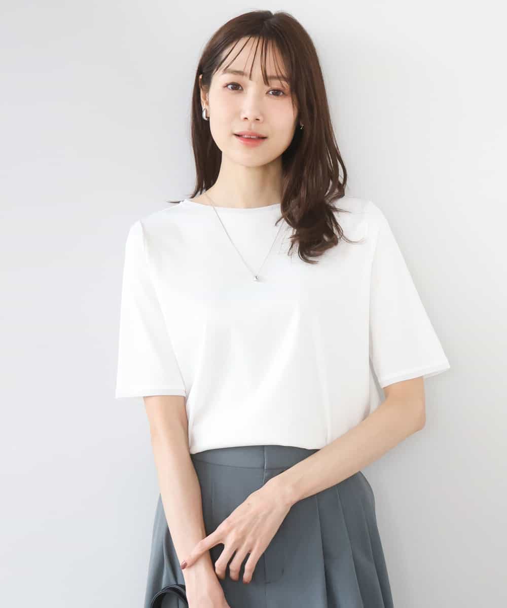 FKKGD33090 MK MICHEL KLEIN(MK ミッシェルクラン) シルケットフライス半袖カットソー/洗える ホワイト