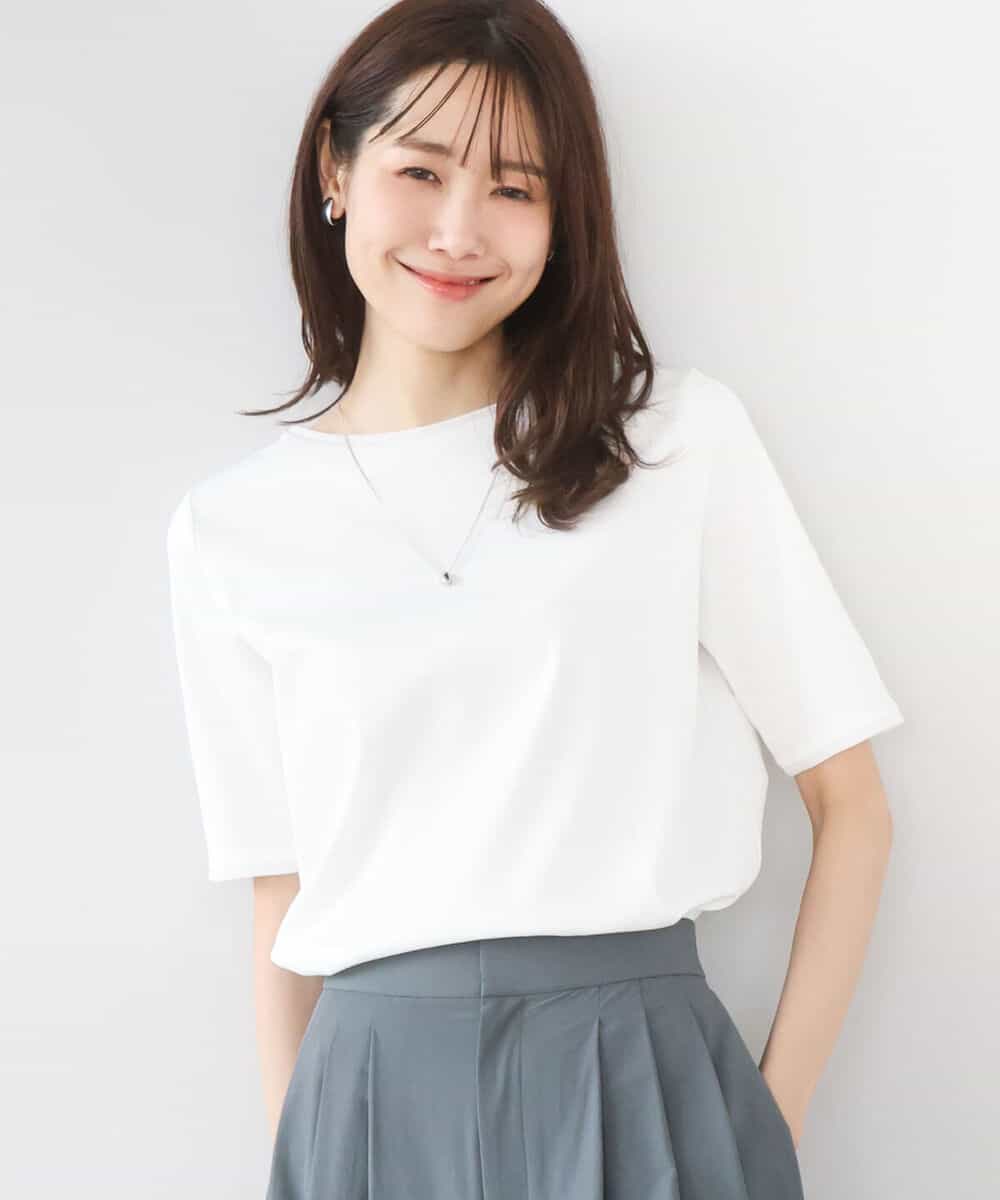 FKKGD33090 MK MICHEL KLEIN(MK ミッシェルクラン) シルケットフライス半袖カットソー/洗える ホワイト