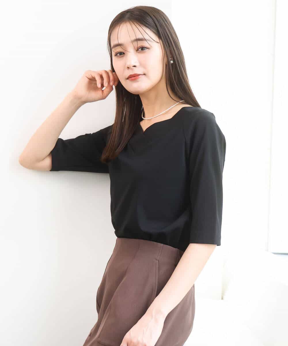 FKKGD40090 MK MICHEL KLEIN(MK ミッシェルクラン) 2wayネックデザインポンチカットソー/接触冷感/UVカット/洗える ベージュ