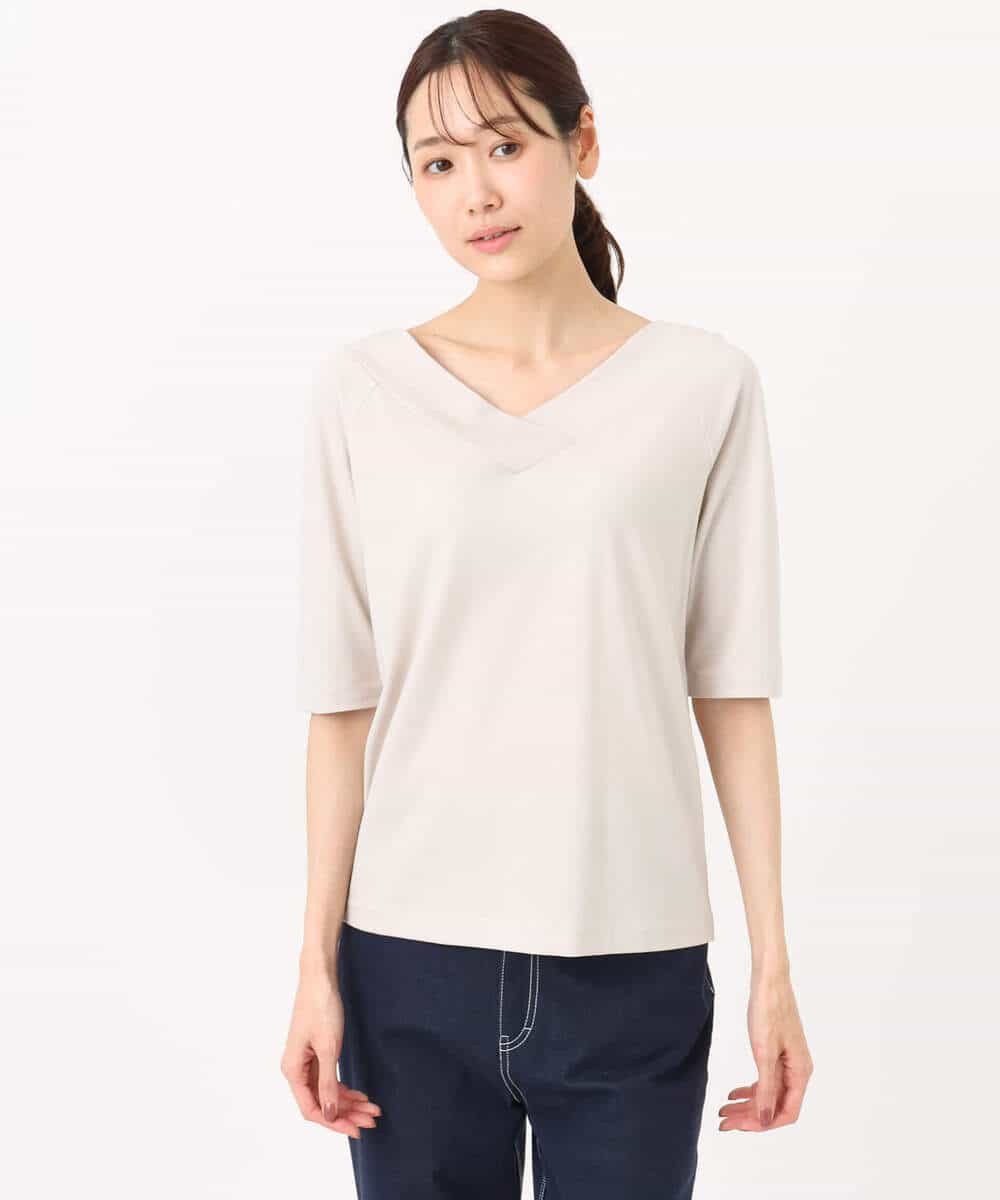 FKKGD40090 MK MICHEL KLEIN(MK ミッシェルクラン) 2wayネックデザインポンチカットソー/接触冷感/UVカット/洗える ベージュ