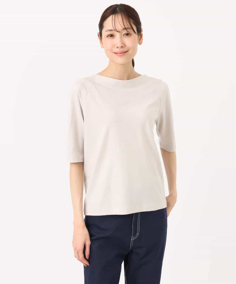 FKKGD40090 MK MICHEL KLEIN(MK ミッシェルクラン) 2wayネックデザインポンチカットソー/接触冷感/UVカット/洗える ベージュ