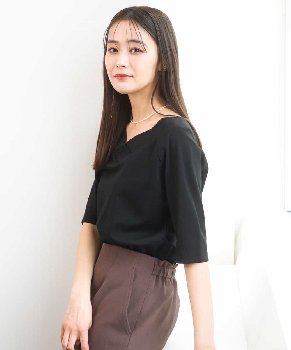 FKKGD40090 MK MICHEL KLEIN(MK ミッシェルクラン) 2wayネックデザインポンチカットソー/接触冷感/UVカット/洗える ブラック