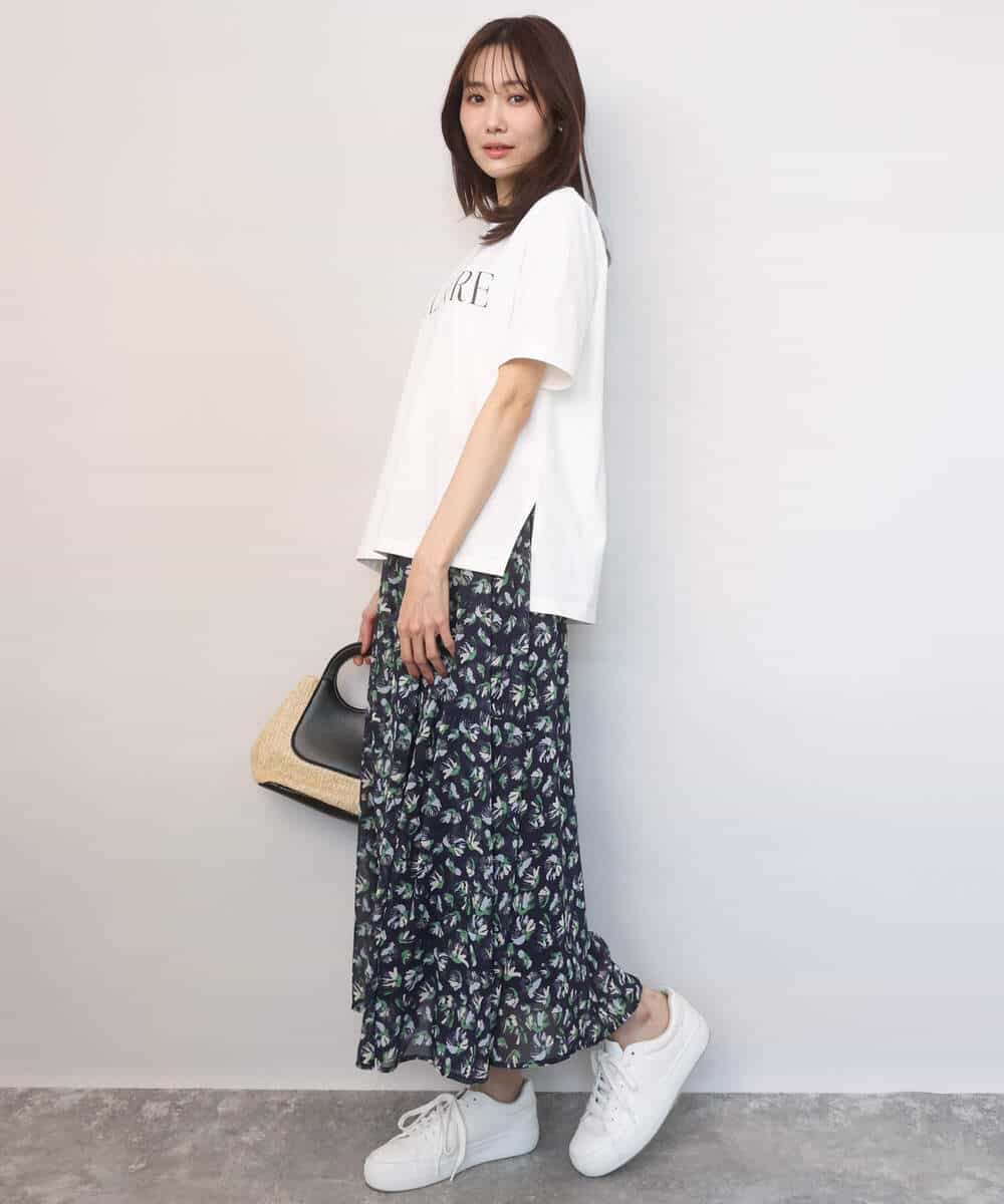 FKKGD41080 MK MICHEL KLEIN(MK ミッシェルクラン) ニュアンス配色コットンロゴTシャツ/洗える ホワイト