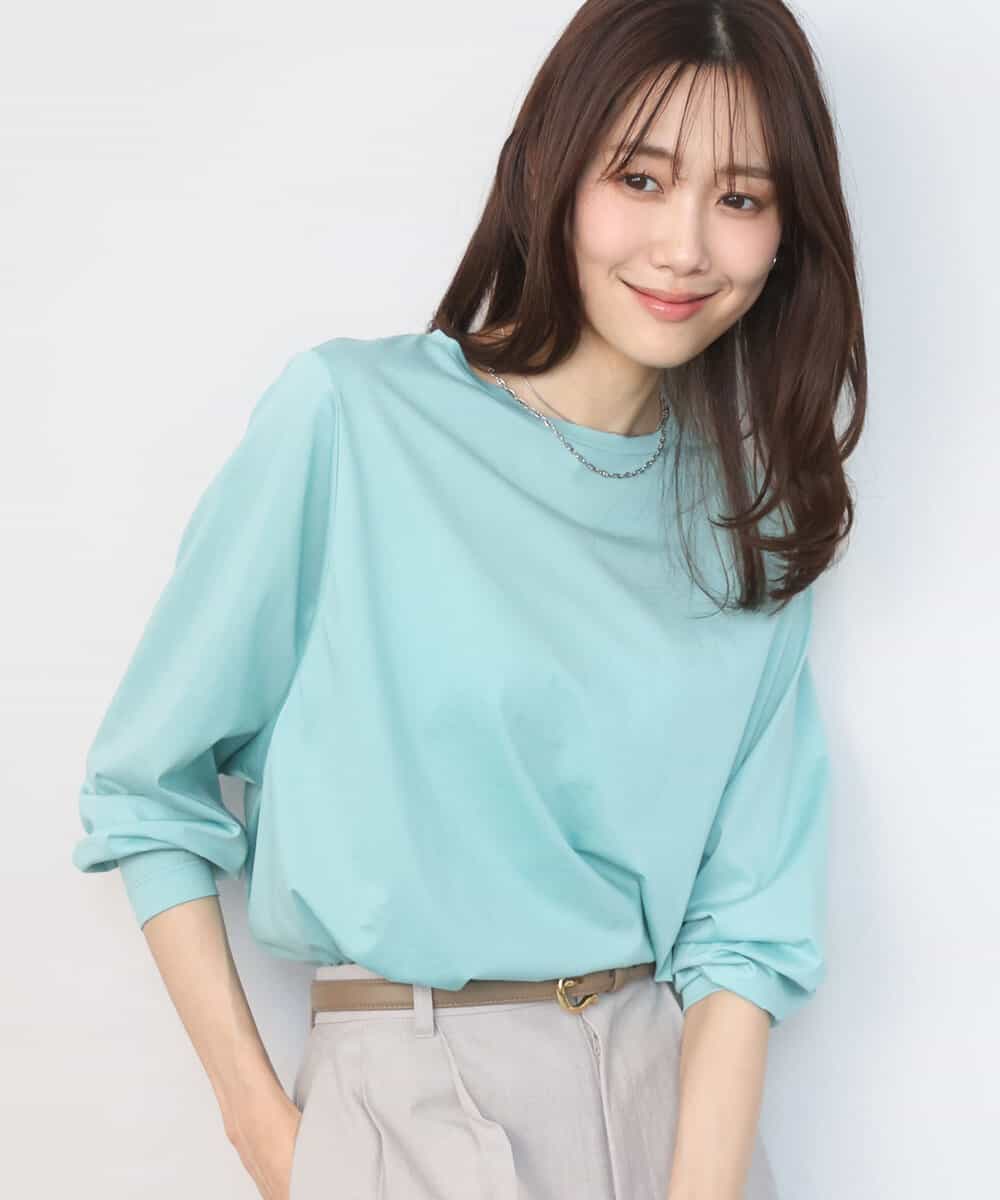 FKKGD42100 MK MICHEL KLEIN(MK ミッシェルクラン) シルケット天竺リラックスカットソー/接触冷感/洗える ライトターコイズ