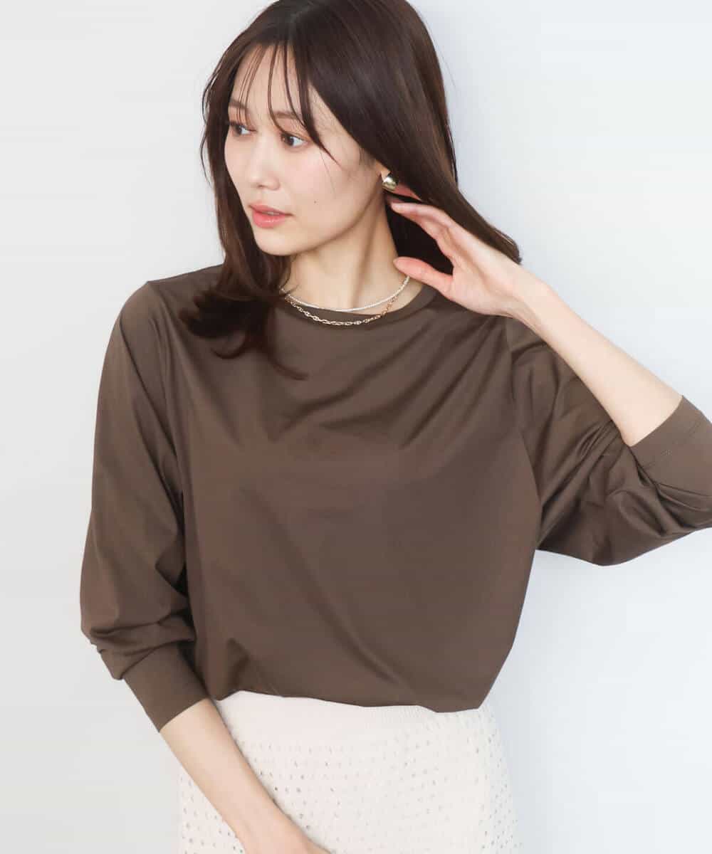 FKKGD42100 MK MICHEL KLEIN(MK ミッシェルクラン) シルケット天竺リラックスカットソー/接触冷感/洗える ブラウン