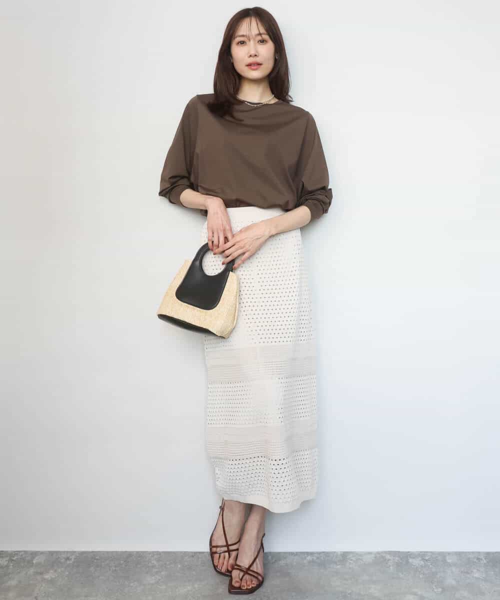 FKKGD42100 MK MICHEL KLEIN(MK ミッシェルクラン) シルケット天竺リラックスカットソー/接触冷感/洗える ブラウン