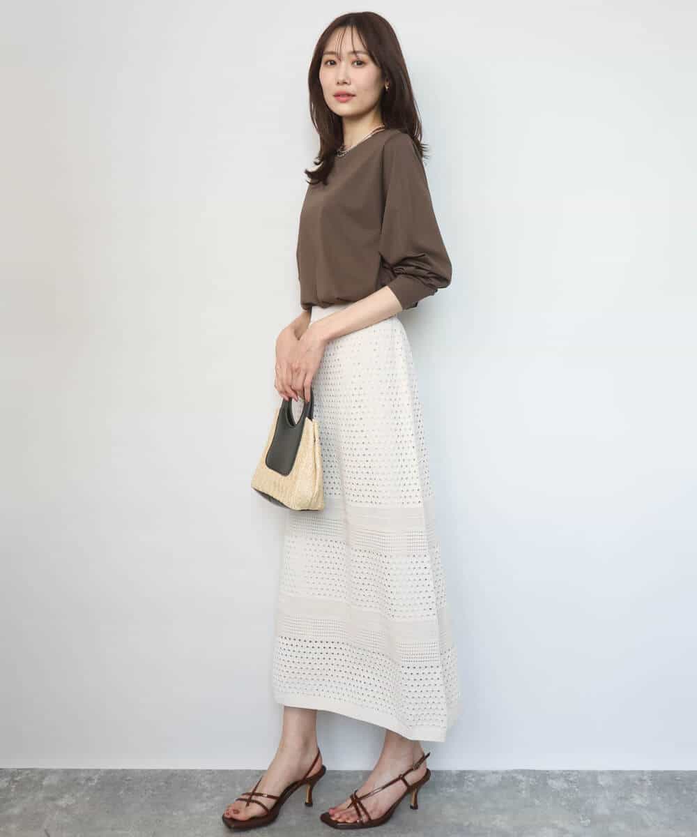 FKKGD42100 MK MICHEL KLEIN(MK ミッシェルクラン) シルケット天竺リラックスカットソー/接触冷感/洗える ブラウン