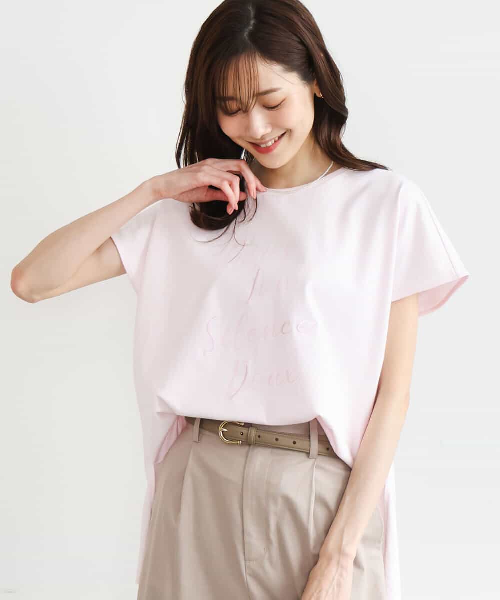 FKKGD50085 MK MICHEL KLEIN(MK ミッシェルクラン) [洗える]ニュアンスロゴ フレンチスリーブTシャツ ピンク