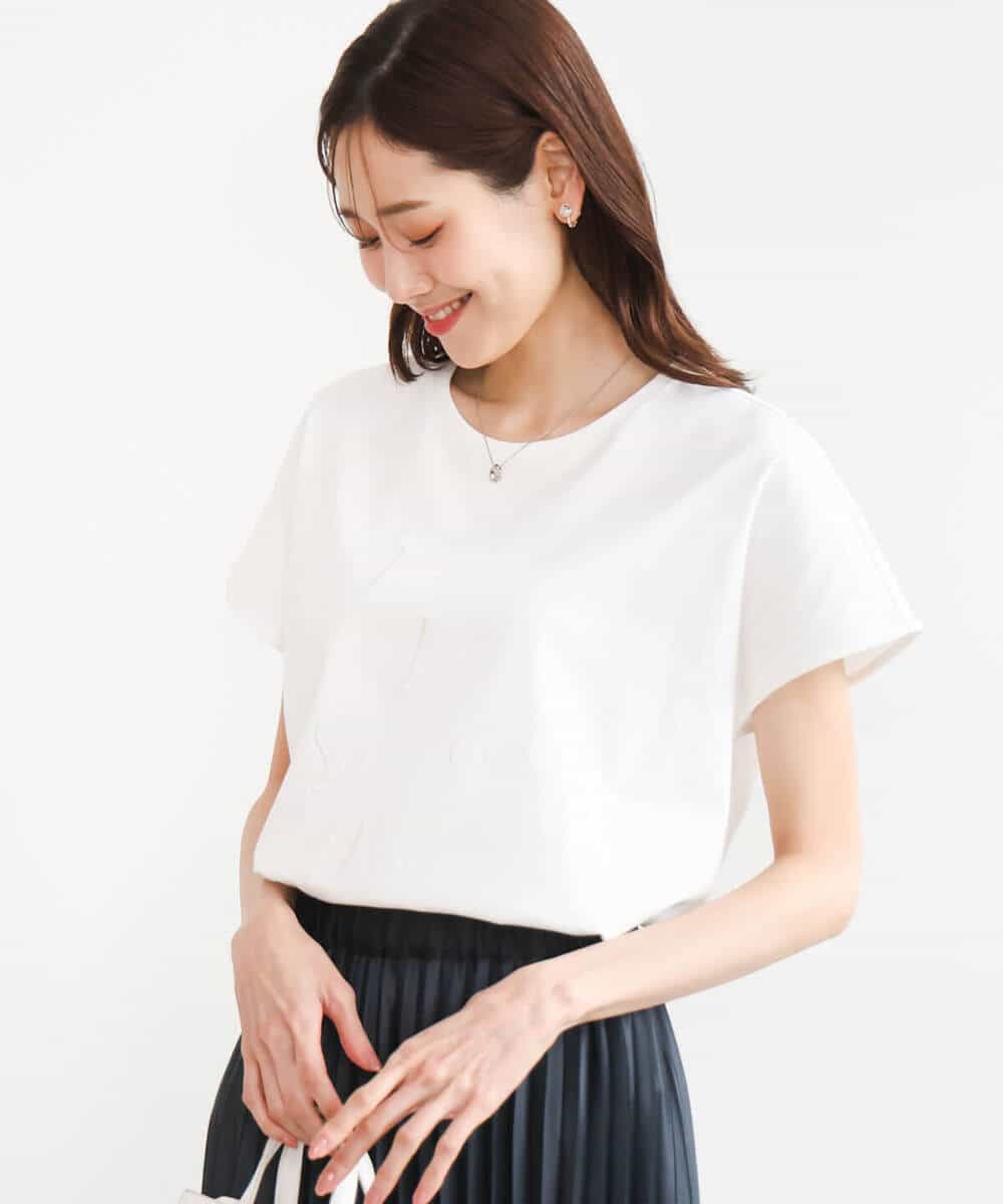 FKKGD50085 MK MICHEL KLEIN(MK ミッシェルクラン) [洗える]ニュアンスロゴ フレンチスリーブTシャツ ピンク