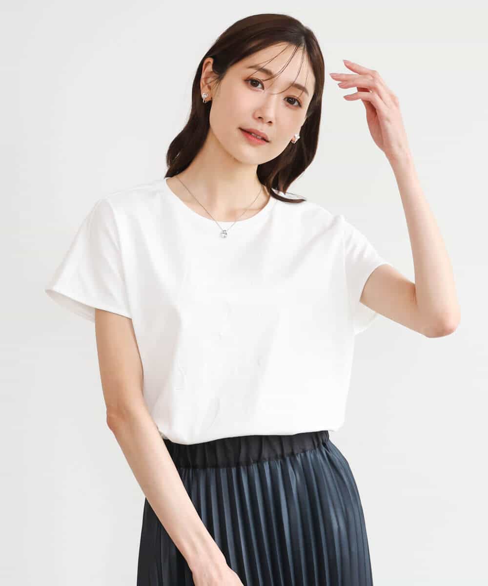 FKKGD50085 MK MICHEL KLEIN(MK ミッシェルクラン) [洗える]ニュアンスロゴ フレンチスリーブTシャツ ピンク