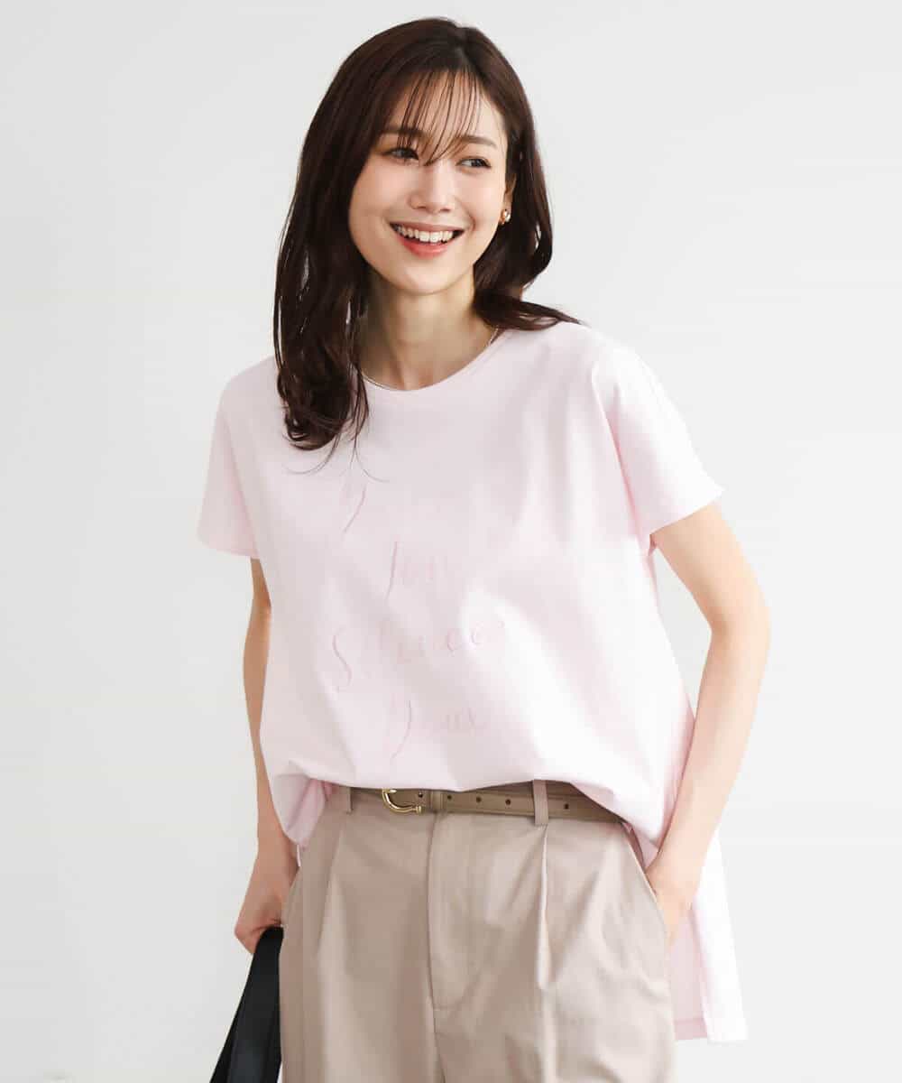 FKKGD50085 MK MICHEL KLEIN(MK ミッシェルクラン) [洗える]ニュアンスロゴ フレンチスリーブTシャツ ピンク