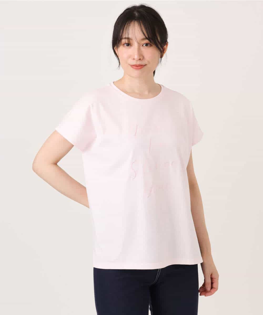 FKKGD50085 MK MICHEL KLEIN(MK ミッシェルクラン) [洗える]ニュアンスロゴ フレンチスリーブTシャツ ピンク