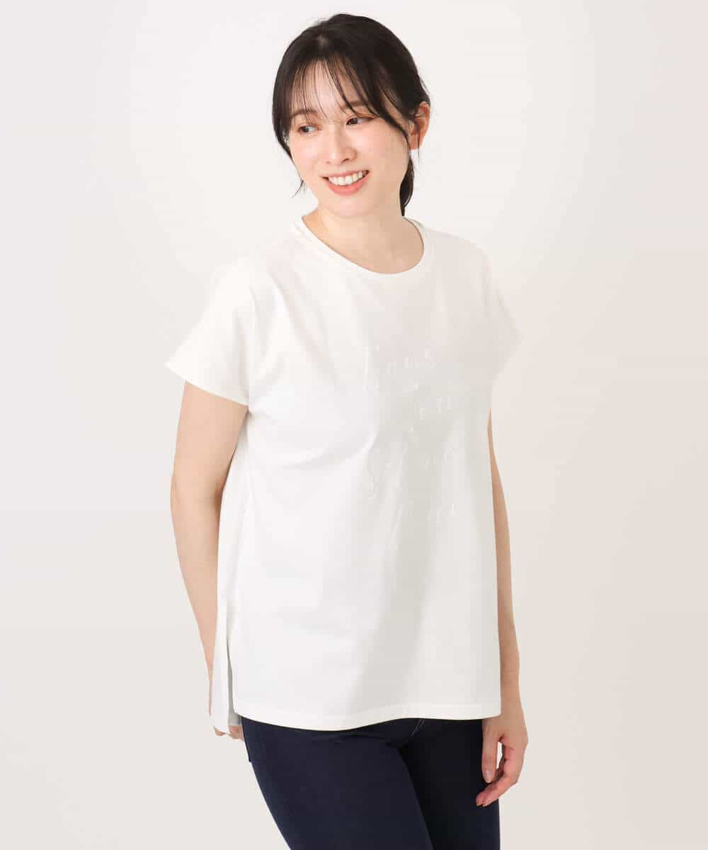 FKKGD50085 MK MICHEL KLEIN(MK ミッシェルクラン) [洗える]ニュアンスロゴ フレンチスリーブTシャツ ピンク