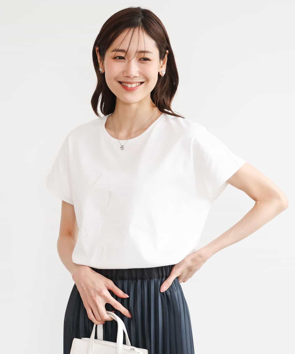 FKKGD50085 MK MICHEL KLEIN(MK ミッシェルクラン) [洗える]ニュアンスロゴ フレンチスリーブTシャツ ホワイト