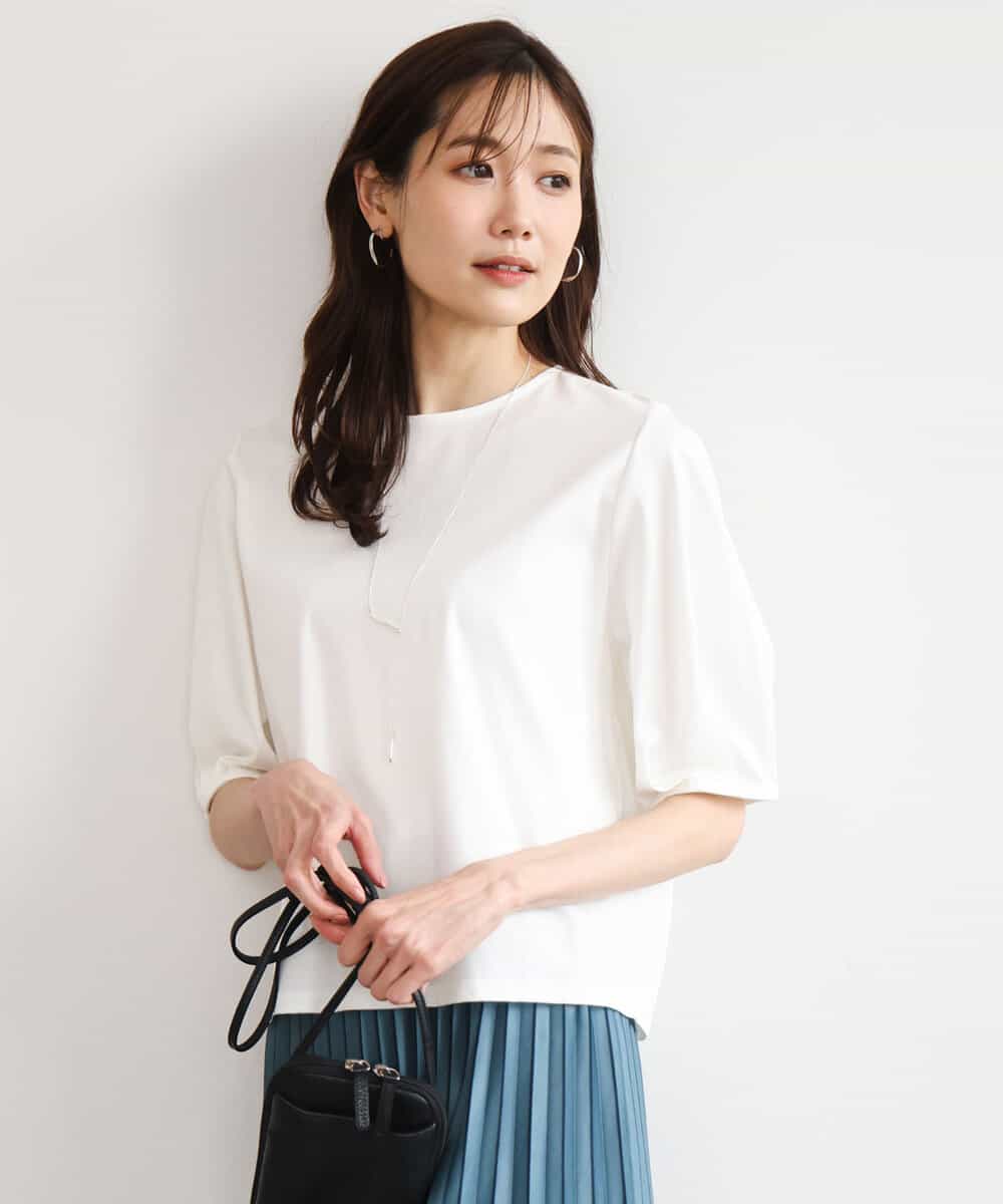 FKKGD51120 MK MICHEL KLEIN(MK ミッシェルクラン) [接触冷感/洗える]シルケットスムース タックスリーブカットソー ホワイト