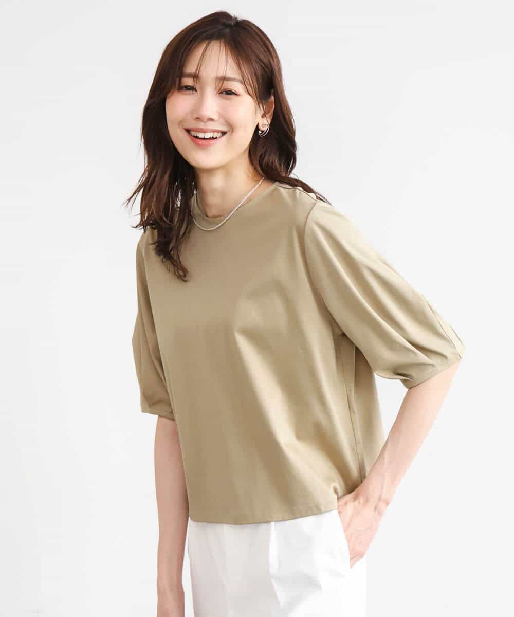 FKKGD51120 MK MICHEL KLEIN(MK ミッシェルクラン) [接触冷感/洗える]シルケットスムース タックスリーブカットソー ホワイト