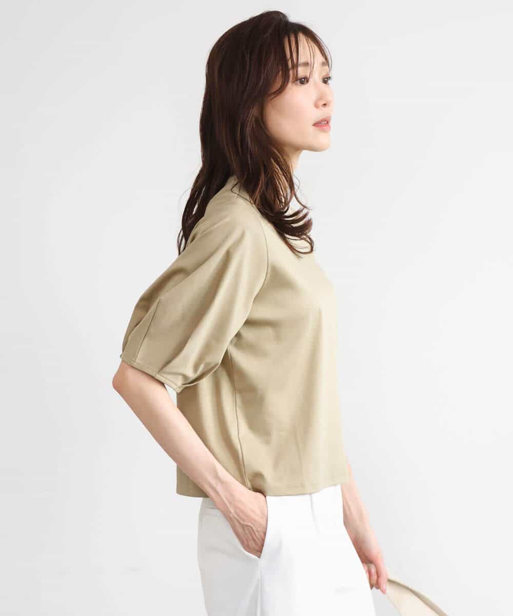 FKKGD51120 MK MICHEL KLEIN(MK ミッシェルクラン) [接触冷感/洗える]シルケットスムース タックスリーブカットソー ホワイト