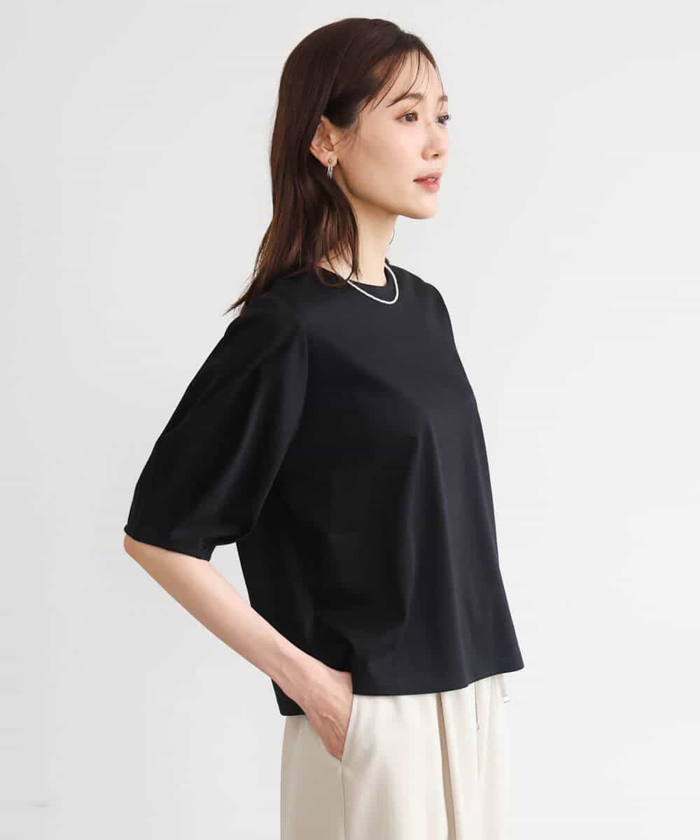 FKKGD51120 MK MICHEL KLEIN(MK ミッシェルクラン) [接触冷感/洗える]シルケットスムース タックスリーブカットソー ホワイト