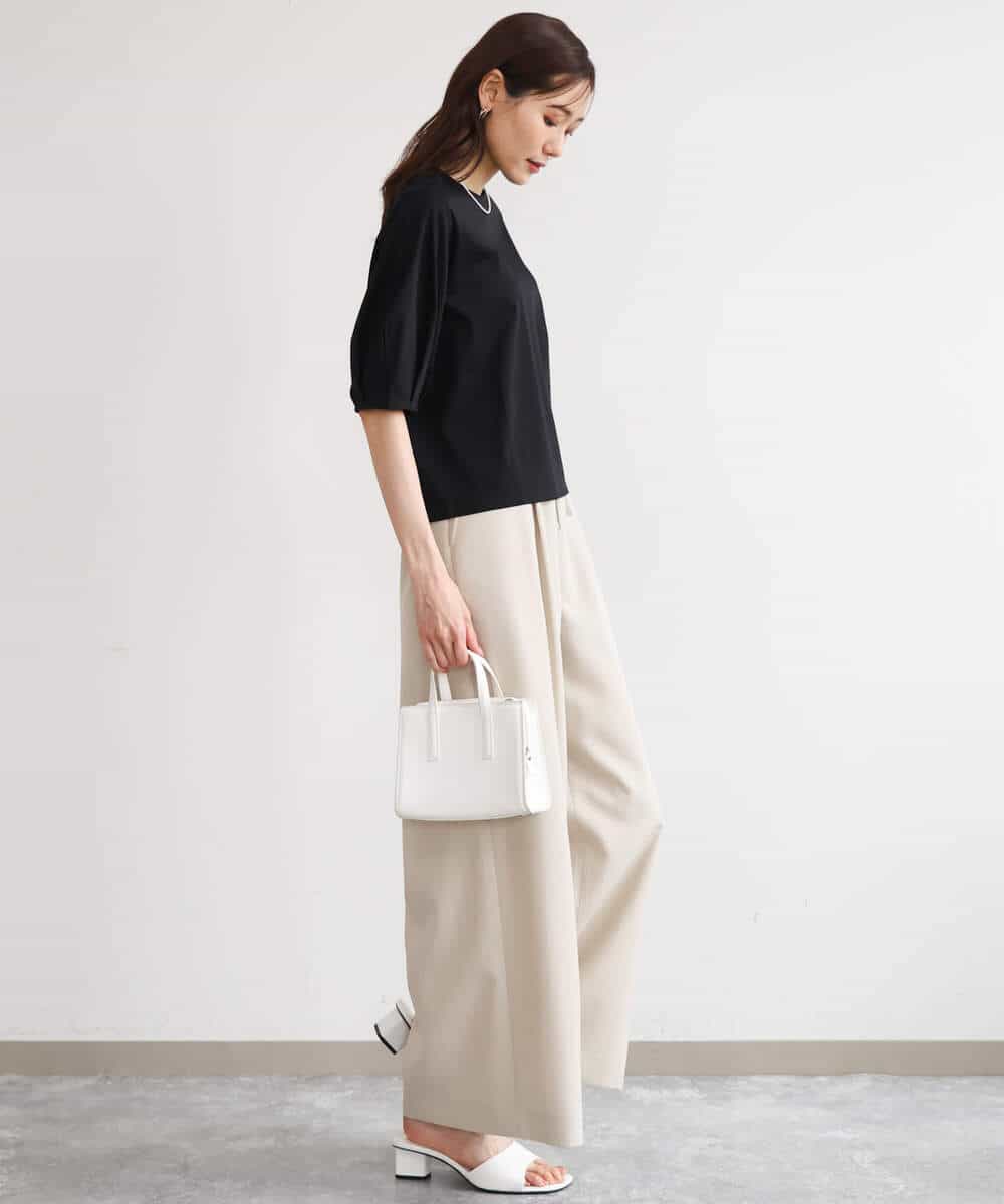 FKKGD51120 MK MICHEL KLEIN(MK ミッシェルクラン) [接触冷感/洗える]シルケットスムース タックスリーブカットソー ホワイト