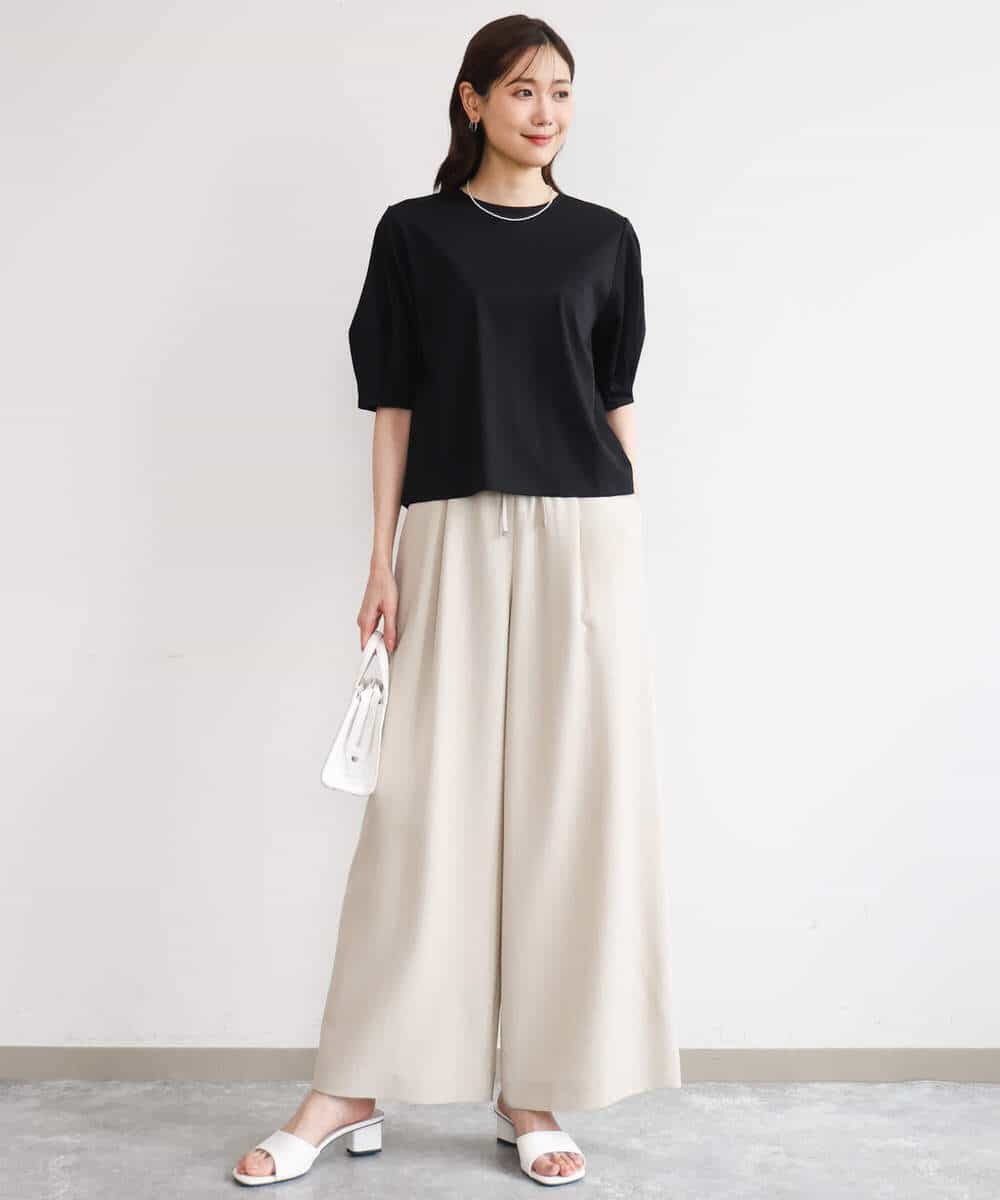 FKKGD51120 MK MICHEL KLEIN(MK ミッシェルクラン) [接触冷感/洗える]シルケットスムース タックスリーブカットソー ホワイト