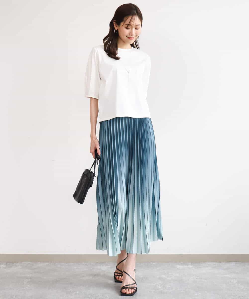 FKKGD51120 MK MICHEL KLEIN(MK ミッシェルクラン) [接触冷感/洗える]シルケットスムース タックスリーブカットソー ホワイト