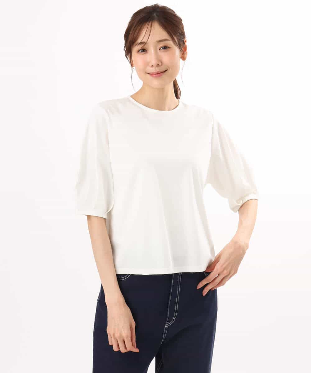 FKKGD51120 MK MICHEL KLEIN(MK ミッシェルクラン) [接触冷感/洗える]シルケットスムース タックスリーブカットソー ホワイト