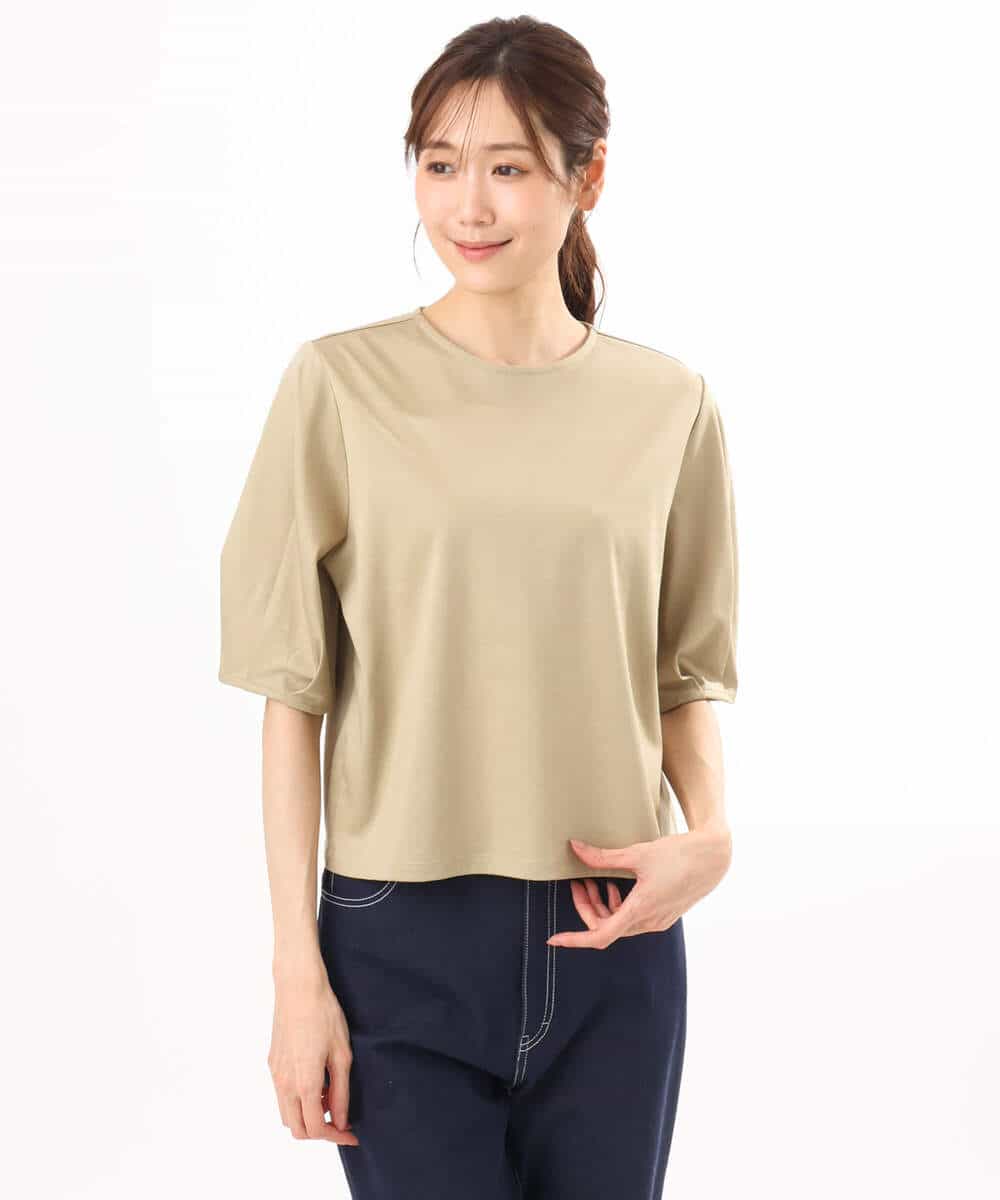 FKKGD51120 MK MICHEL KLEIN(MK ミッシェルクラン) [接触冷感/洗える]シルケットスムース タックスリーブカットソー ホワイト