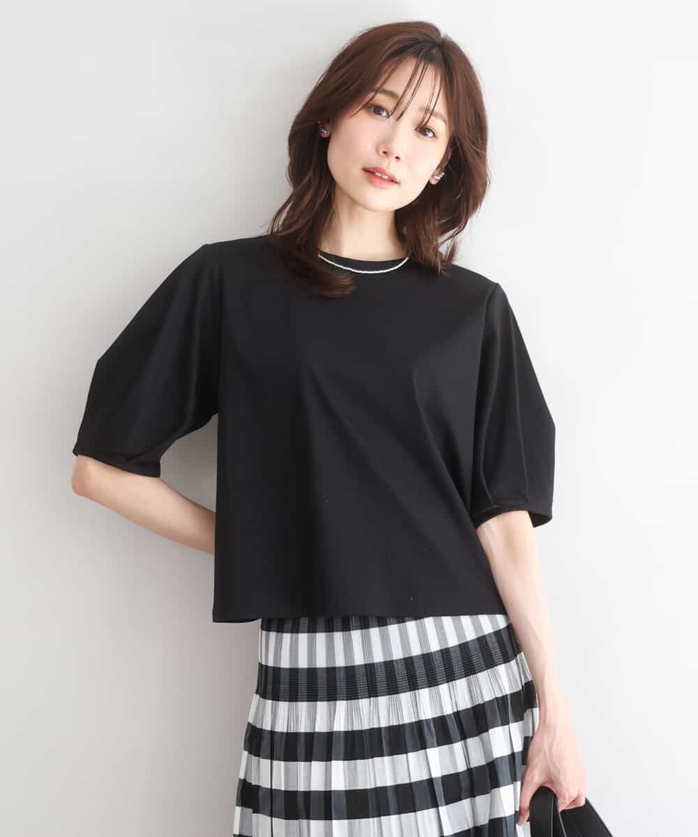 FKKGD51120 MK MICHEL KLEIN(MK ミッシェルクラン) [接触冷感/洗える]シルケットスムース タックスリーブカットソー ブラック