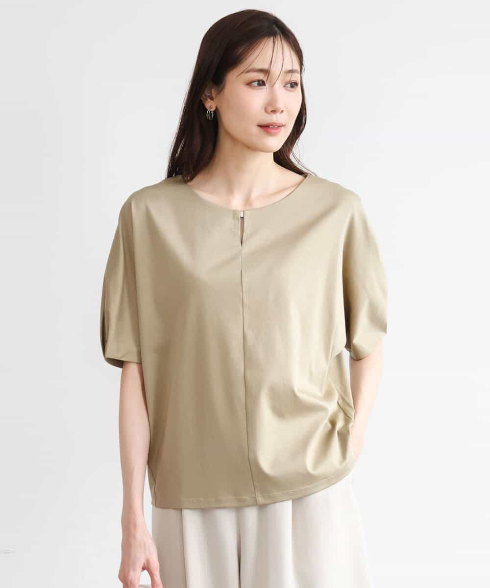 FKKGD52120 MK MICHEL KLEIN(MK ミッシェルクラン) [接触冷感/洗える]シルケットスムース ドルマンスリーブカットソー カーキベージュ